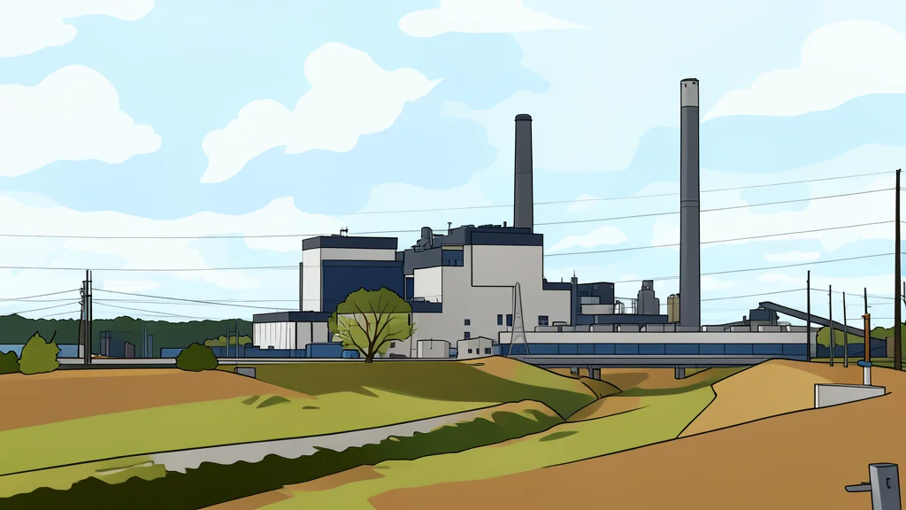 A large industrial smokestack releasing a plume of white steam against a clear blue sky