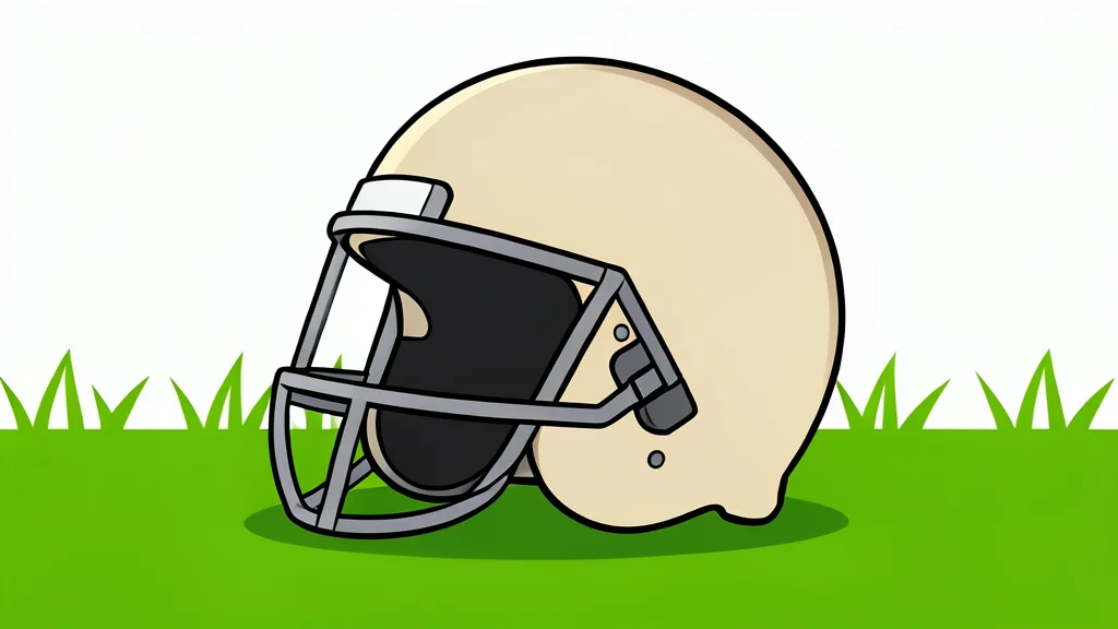 A football helmet resting on a grass field