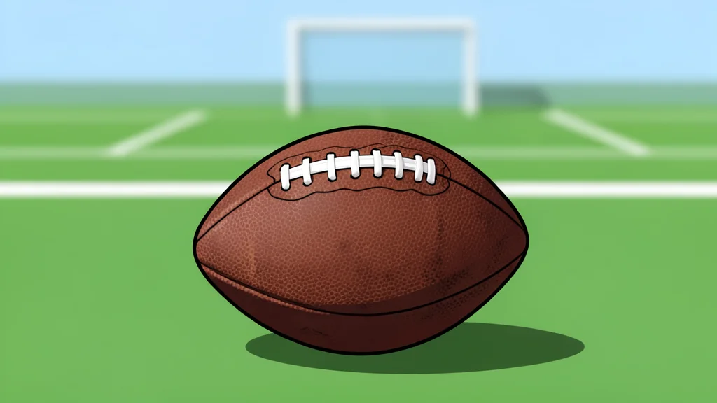 A flat-vector illustration of a green football field with white yard lines and distant goalposts under a clear sky.