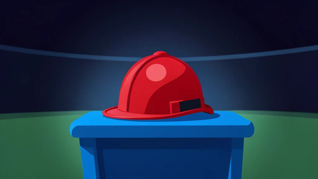 A firefighter's helmet resting on a stadium seat