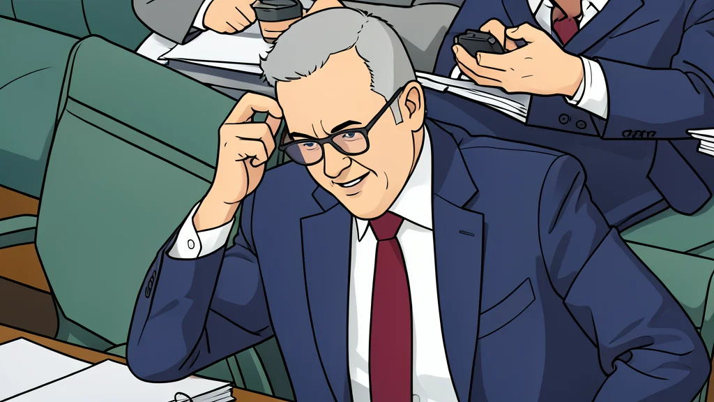 A flat vector illustration of a stack of paper currency and a calculator sitting on a wooden desk surface.