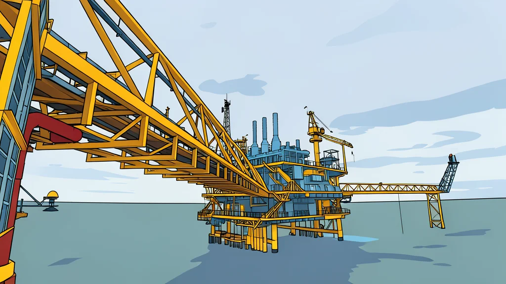 A large industrial gas processing facility featuring silver piping and storage tanks in a flat vector style.