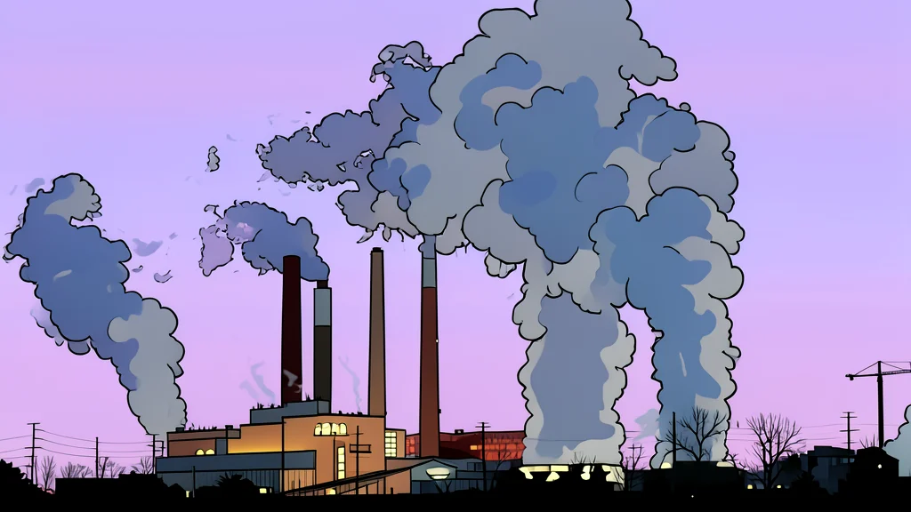 A large industrial cooling tower emitting steam against a clear sky
