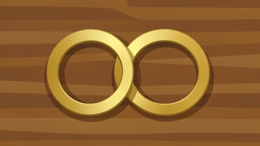A pair of interlocking rings resting on a wooden table