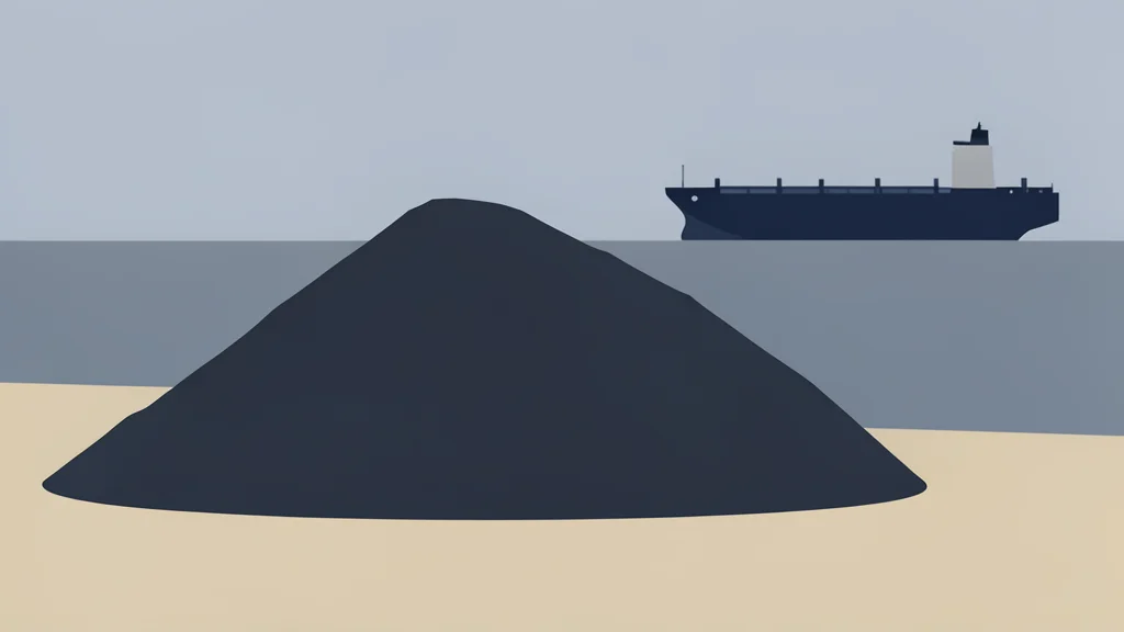 A large industrial coal pile next to a shipping port