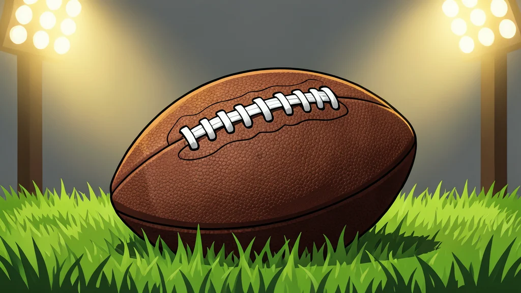 A vast green football field with white yard lines stretching into the distance under bright stadium lights.