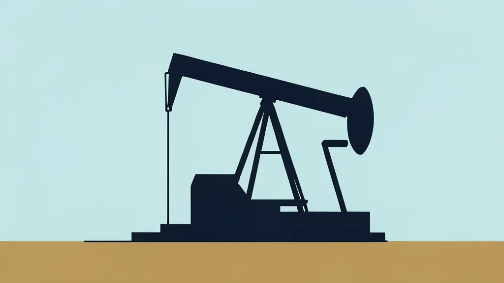 A single industrial oil pump jack operating in a flat, open field under a clear sky.