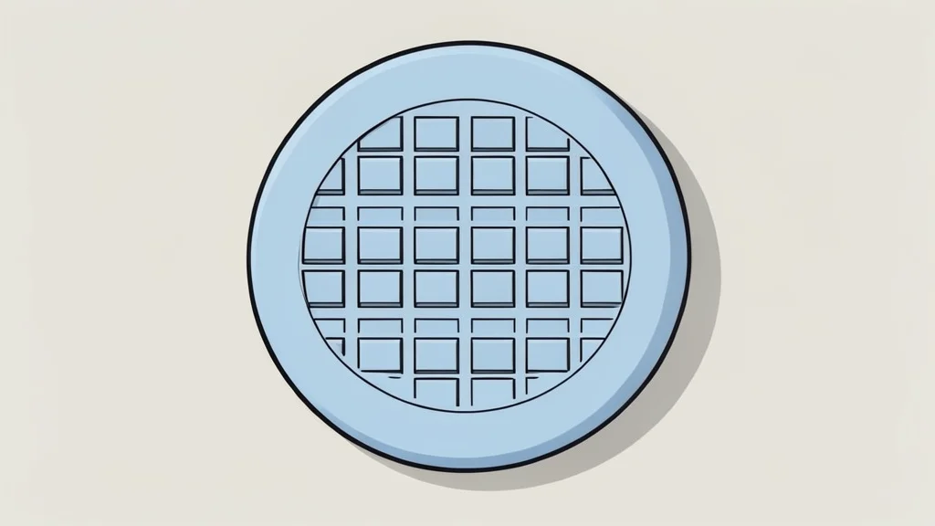 A close-up view of a silicon wafer with a grid of square chips resting on a clean laboratory surface.