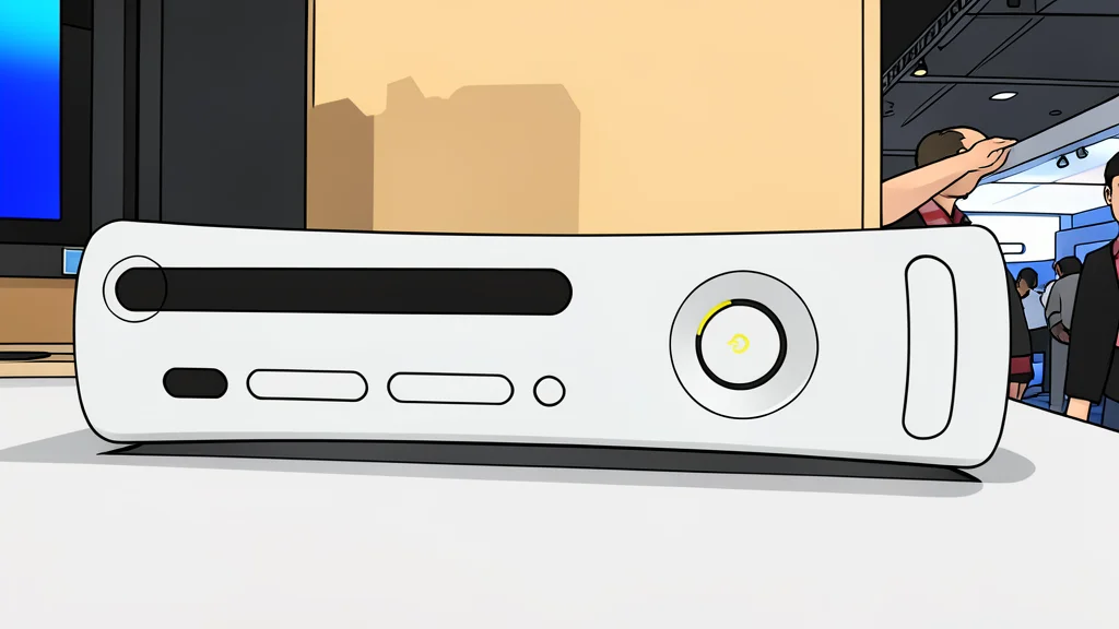 A matte black rectangular gaming console with a disc drive slot and a controller resting on a wooden surface