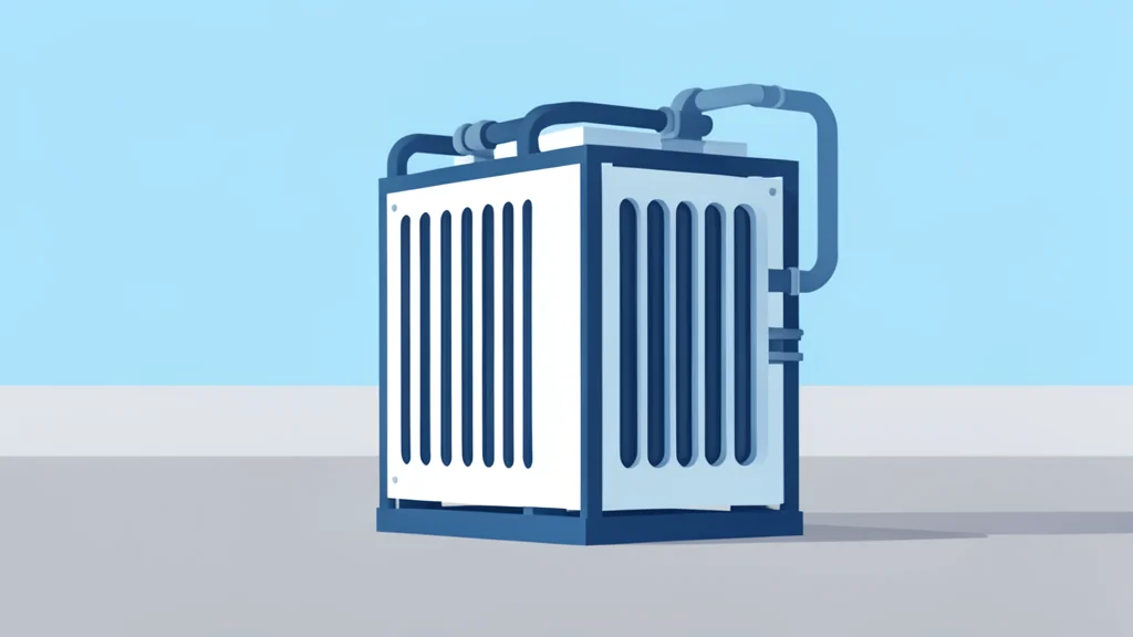 A modern industrial fuel cell unit with visible heat exchanger fins and piping, standing in a clean utility yard.