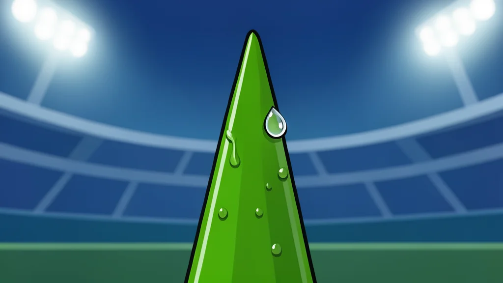 A worn leather football resting on green artificial turf