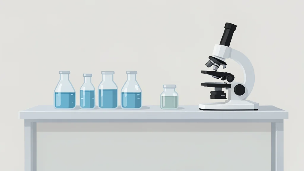 A sterile laboratory bench featuring glass vials and a microscope