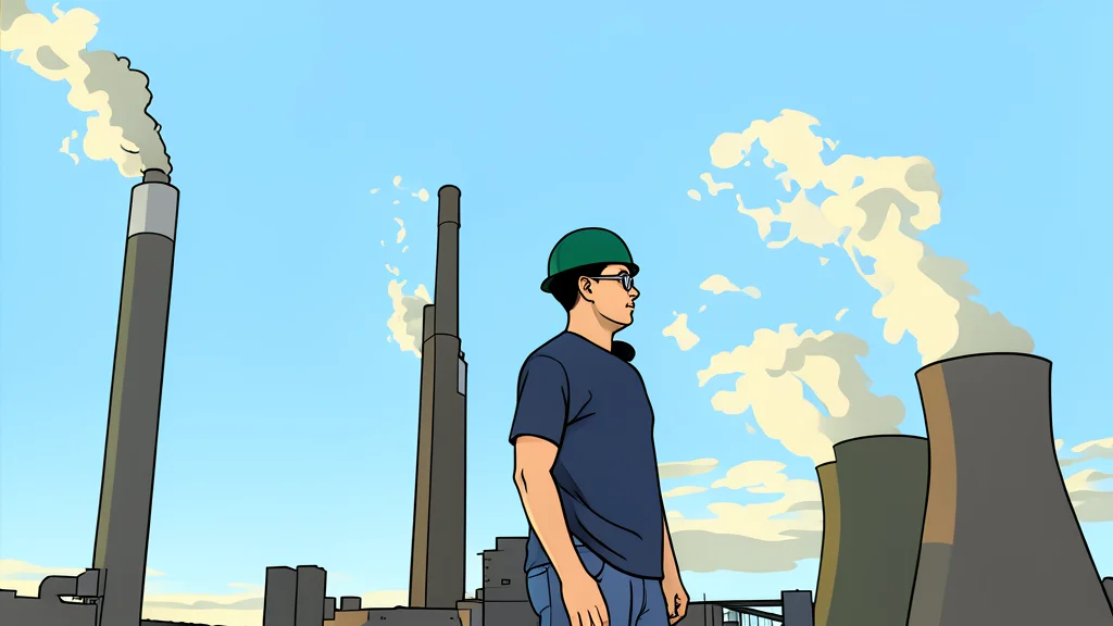 A large industrial smokestack releasing white steam against a clear sky