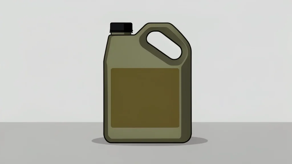 A single plastic jug of motor oil resting on a textured concrete surface.