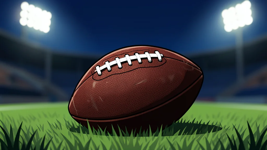 A green grass football field with white yard lines stretching into the distance under stadium lights