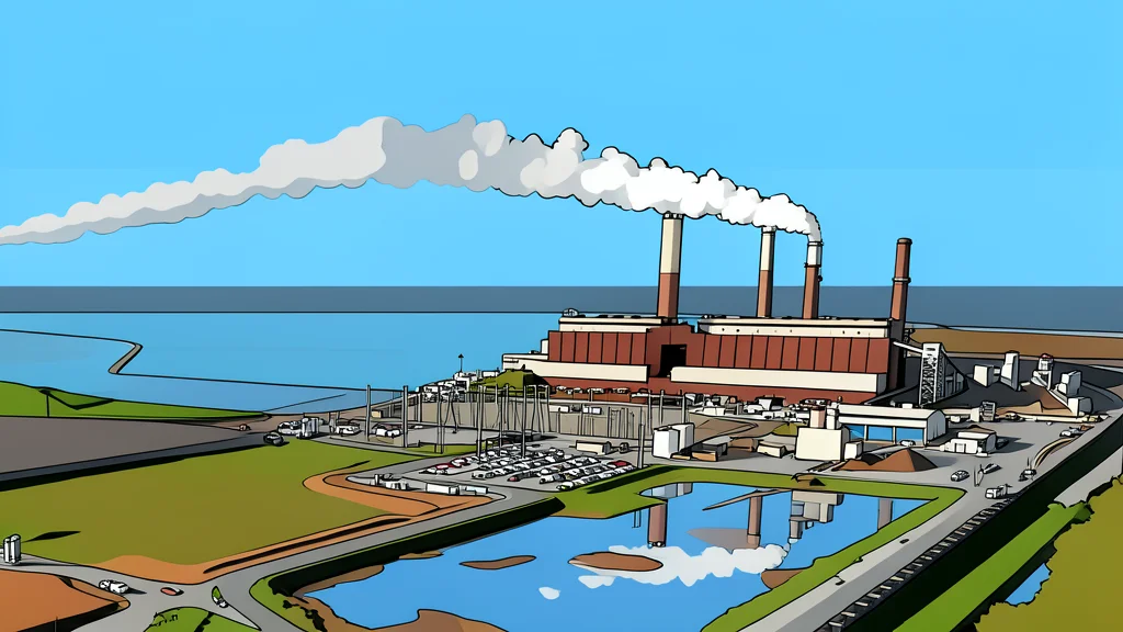 A large industrial smokestack releasing a plume of white steam against a clear blue sky