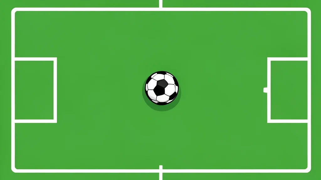 A grassy soccer pitch with white boundary lines and a single ball resting on the turf