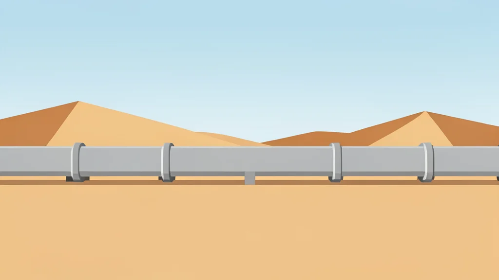 A long pipeline stretching across a desert landscape