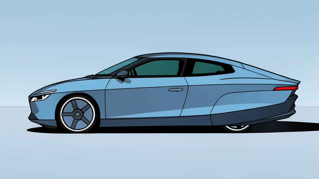 A sleek, teardrop-shaped electric vehicle with a smooth, aerodynamic body and integrated solar panels on the roof