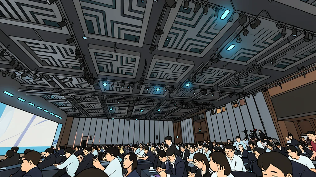 A vast, dimly lit server room with rows of tall black cabinets and glowing blue status lights