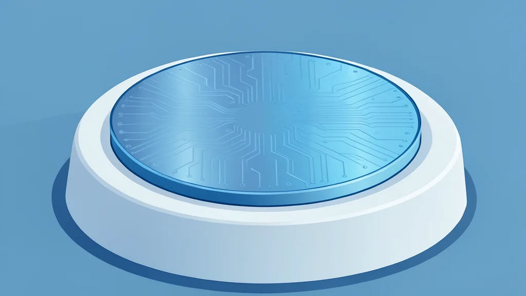 A close-up view of a silicon wafer with a grid of square integrated circuits
