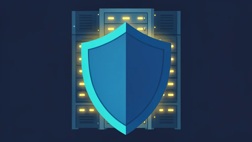 A digital shield protecting a glowing server rack