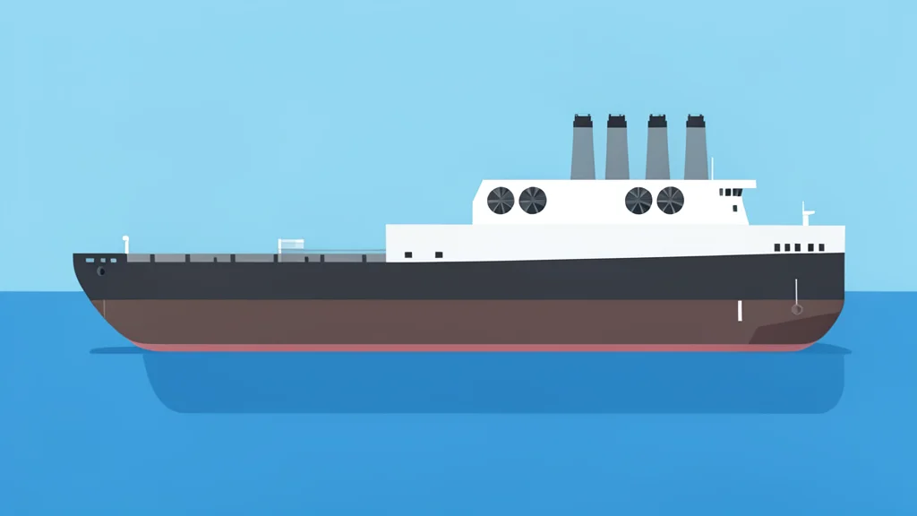 A large industrial barge floating on calm ocean water with a power generation unit on deck