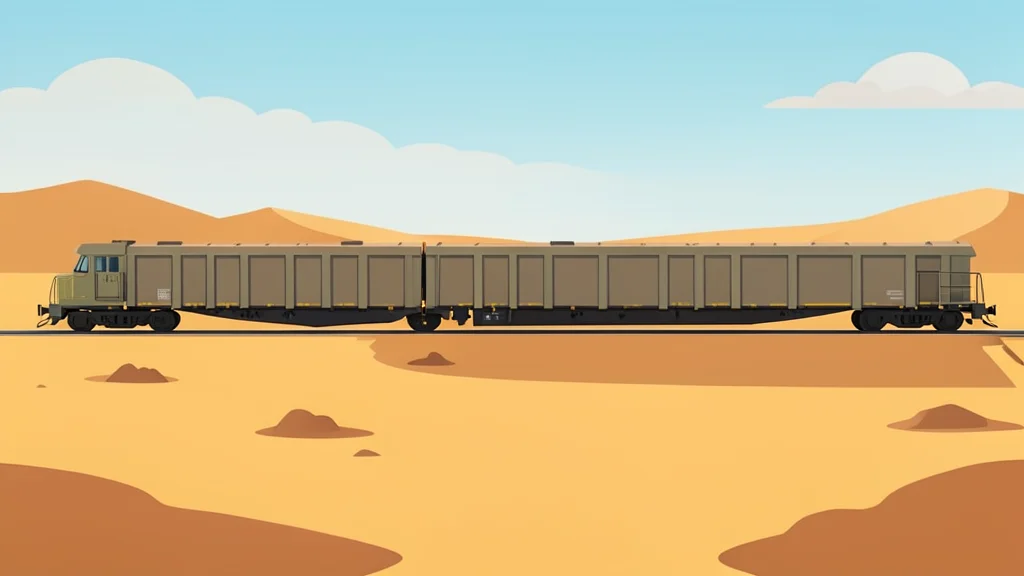 A long freight train stretching across a dry, sun-baked landscape