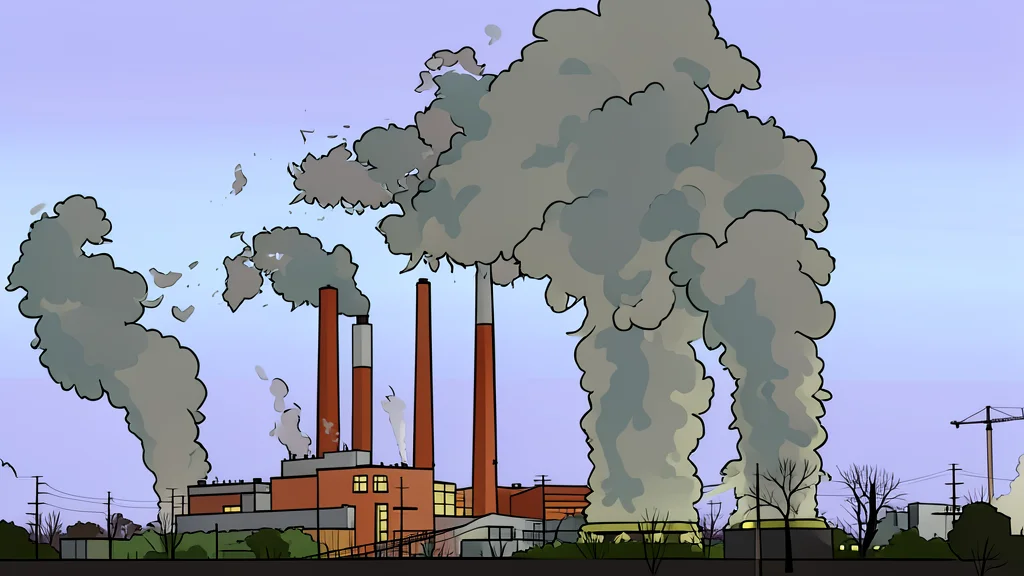 A large industrial smokestack releasing a plume of white steam against a clear blue sky