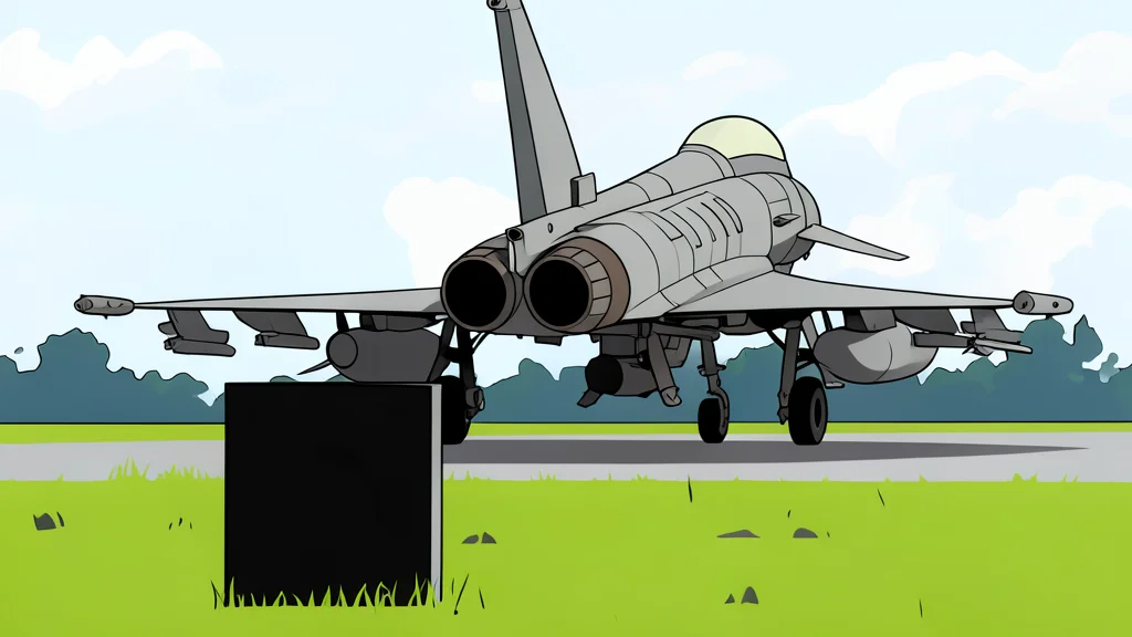 A fighter jet flying over a flat, green Baltic landscape at night