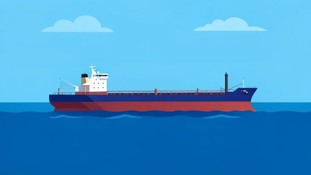 A large commercial oil tanker navigating through calm, deep blue ocean waters under a clear sky