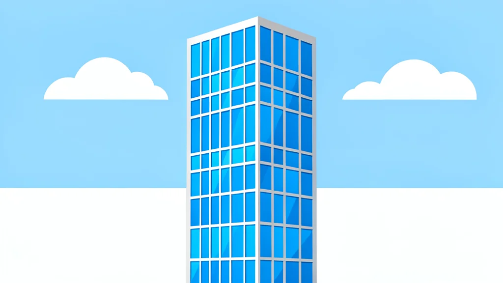 A modern glass skyscraper with a grid of windows reflecting the sky