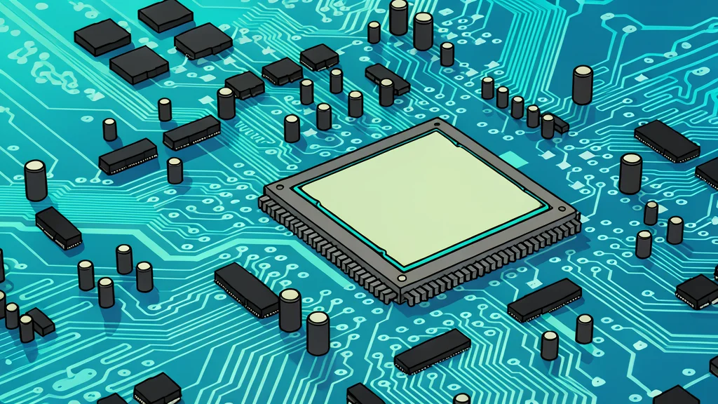 A close-up view of a small, intricate electronic component with fine metallic pins resting on a dark, textured surface.
