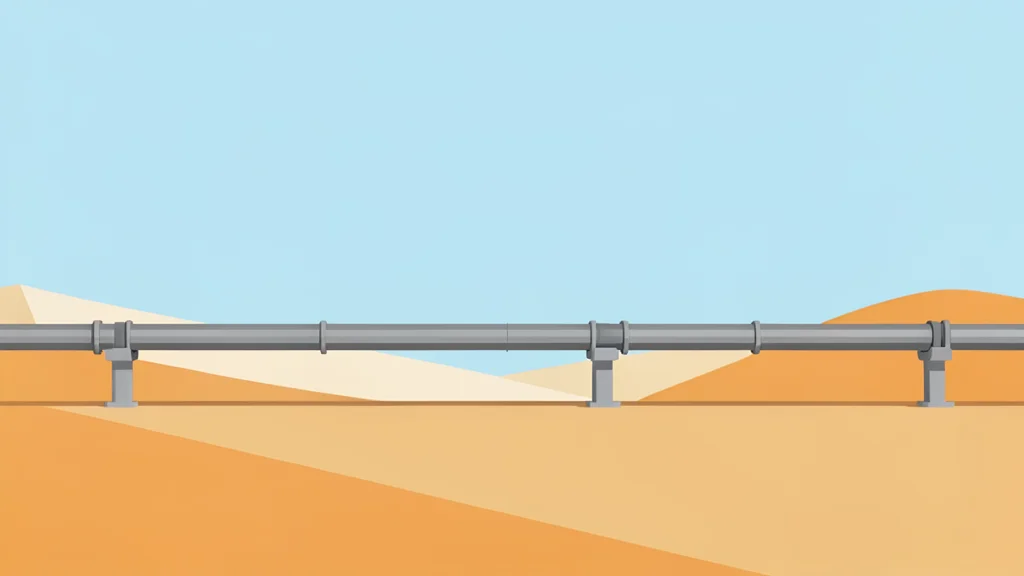 A large industrial oil pipeline stretching across a desert landscape