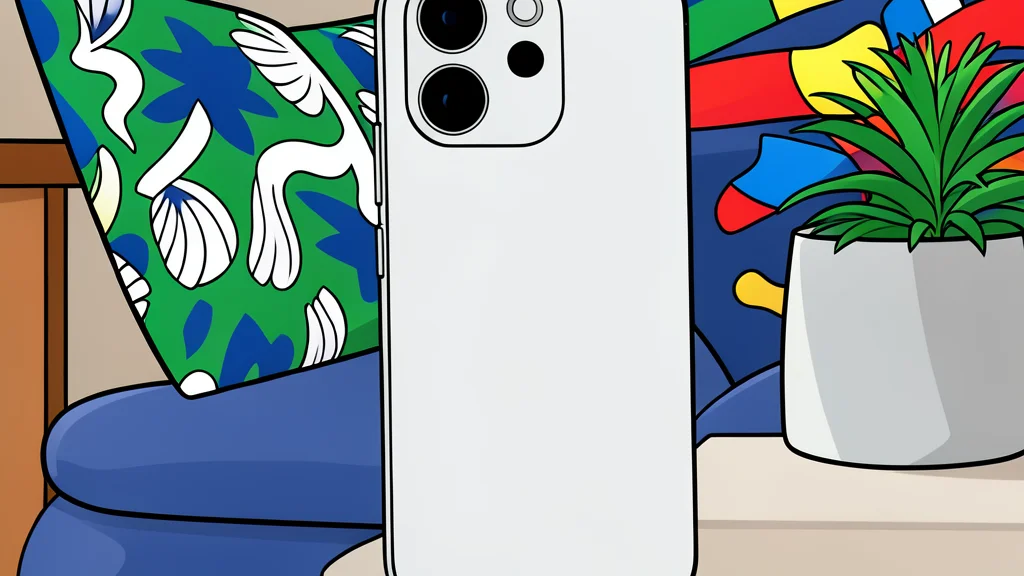 A sleek, modern smartphone standing upright on a reflective surface