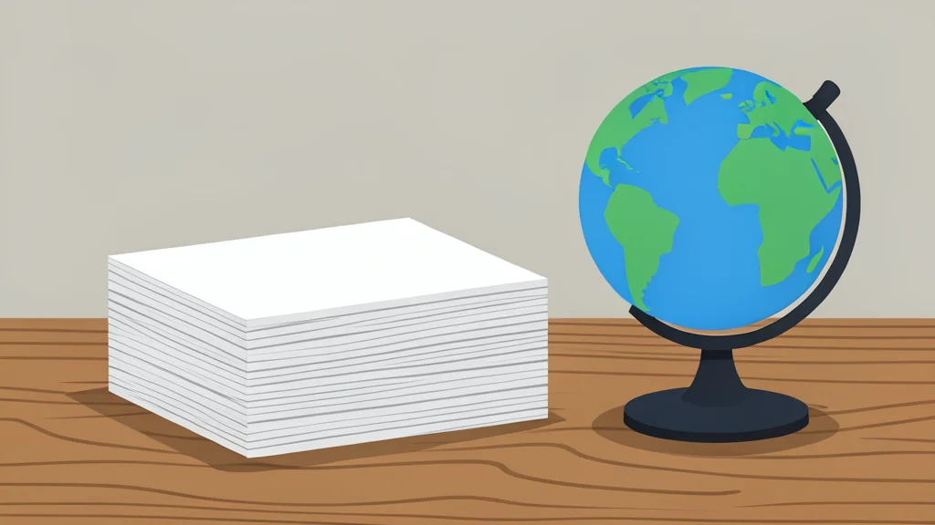 A stack of government bond certificates resting on a wooden desk next to a globe