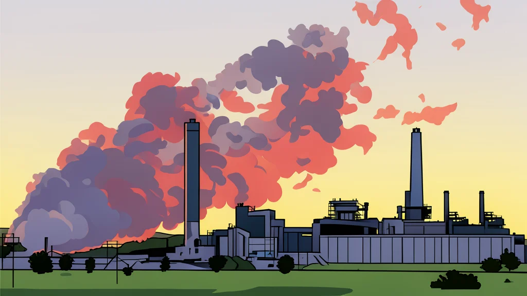 A large industrial smokestack releasing white steam against a clear sky