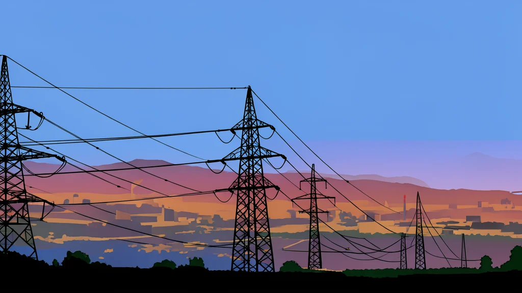 A high-voltage electricity pylon standing in a snowy field