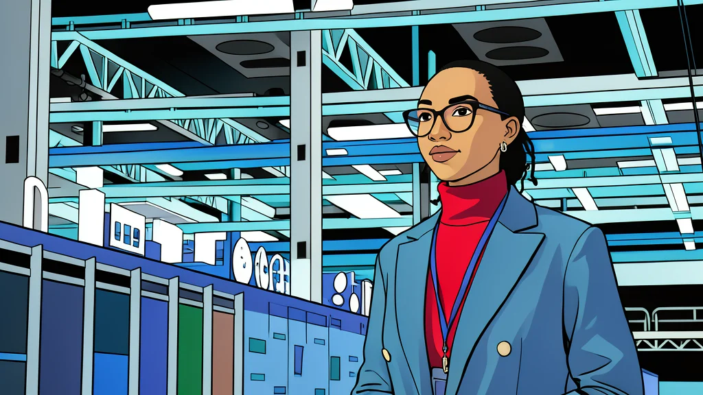 A vast industrial complex of server racks and cooling pipes in a dimly lit facility
