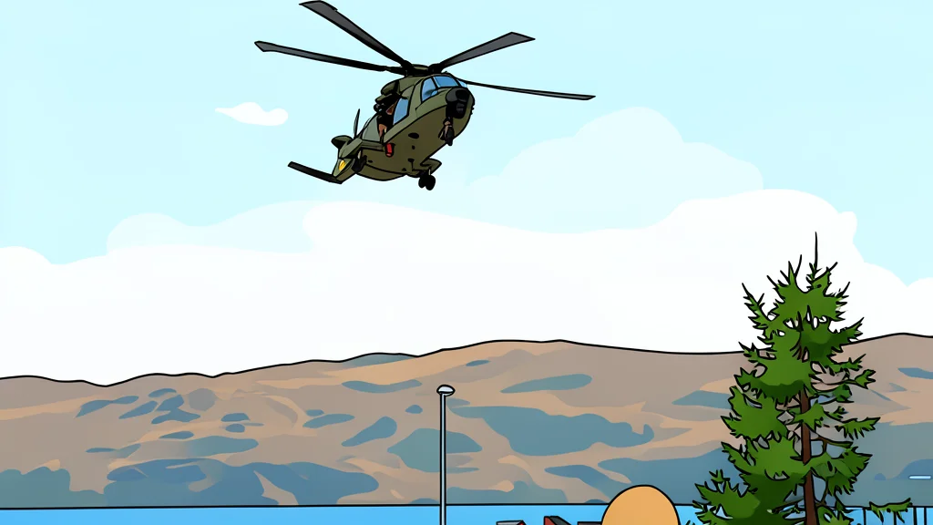 A naval frigate sailing on the open sea with a helicopter hovering nearby