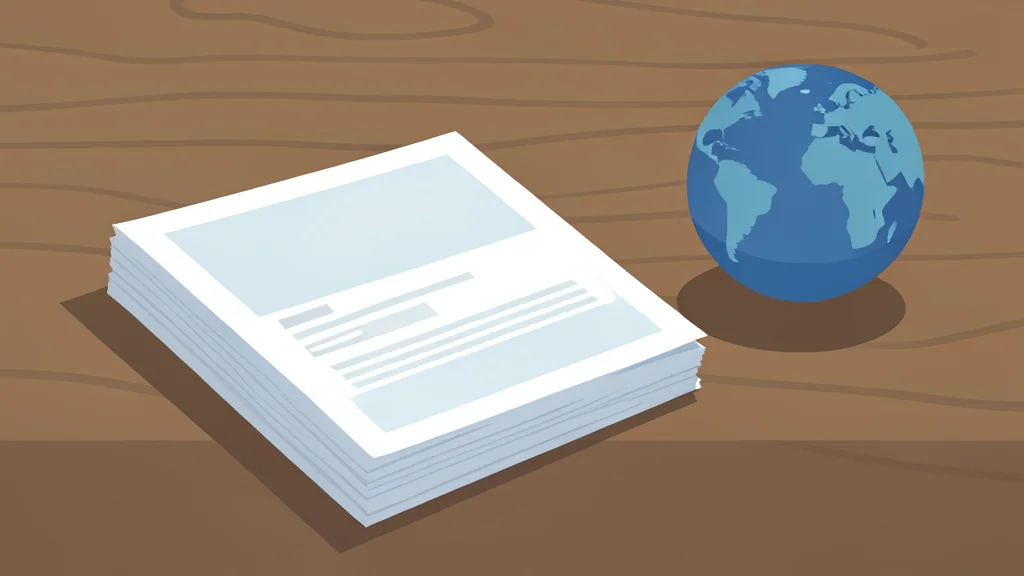 A stack of government bond certificates resting on a wooden desk next to a globe