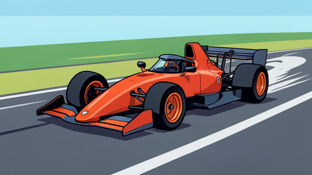 A sleek, aerodynamic open-wheel race car speeding along a smooth asphalt track