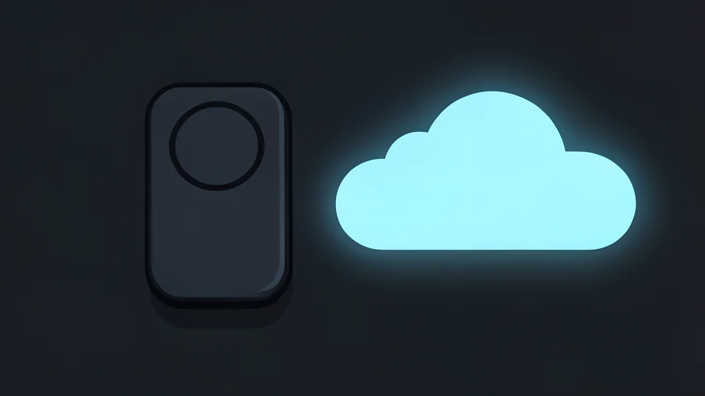 A sleek, minimalist remote control resting on a dark, textured surface next to a glowing, abstract representation of a cloud.
