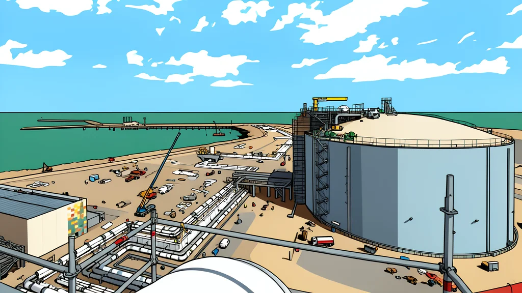 A large industrial gas storage facility with spherical tanks and piping infrastructure