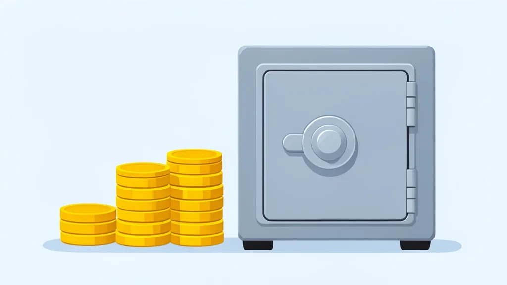 A flat vector illustration of a stack of gold coins next to a secure metal safe.