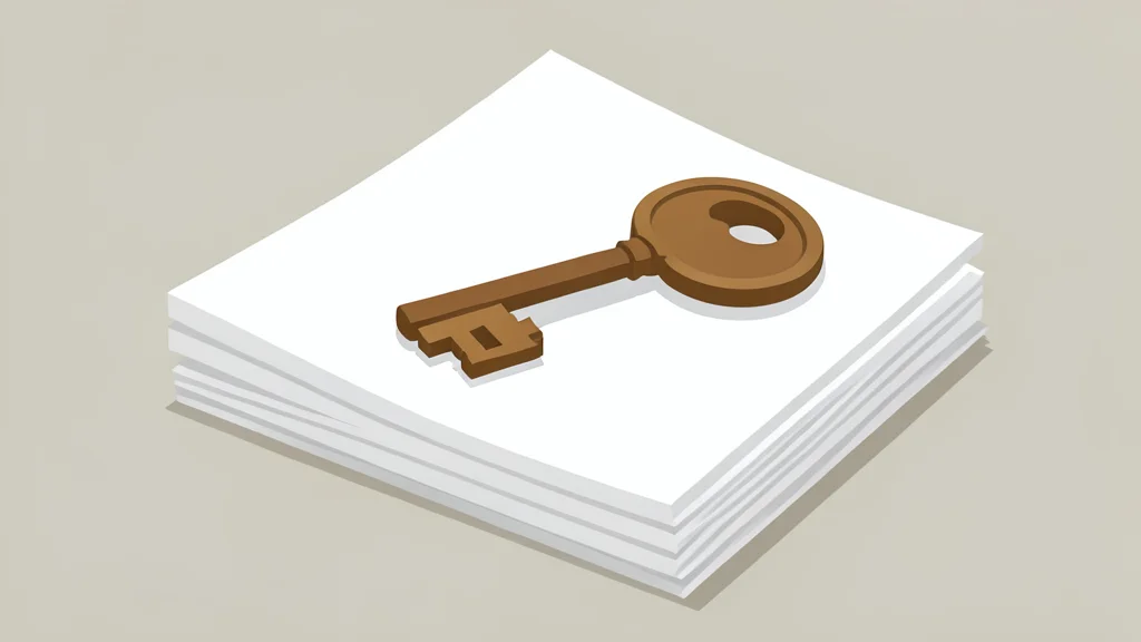 A wooden house key resting on a stack of plain paper sheets