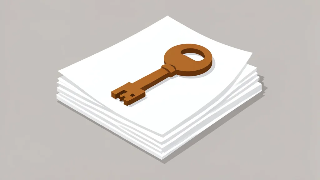 A wooden house key resting on a stack of paper documents