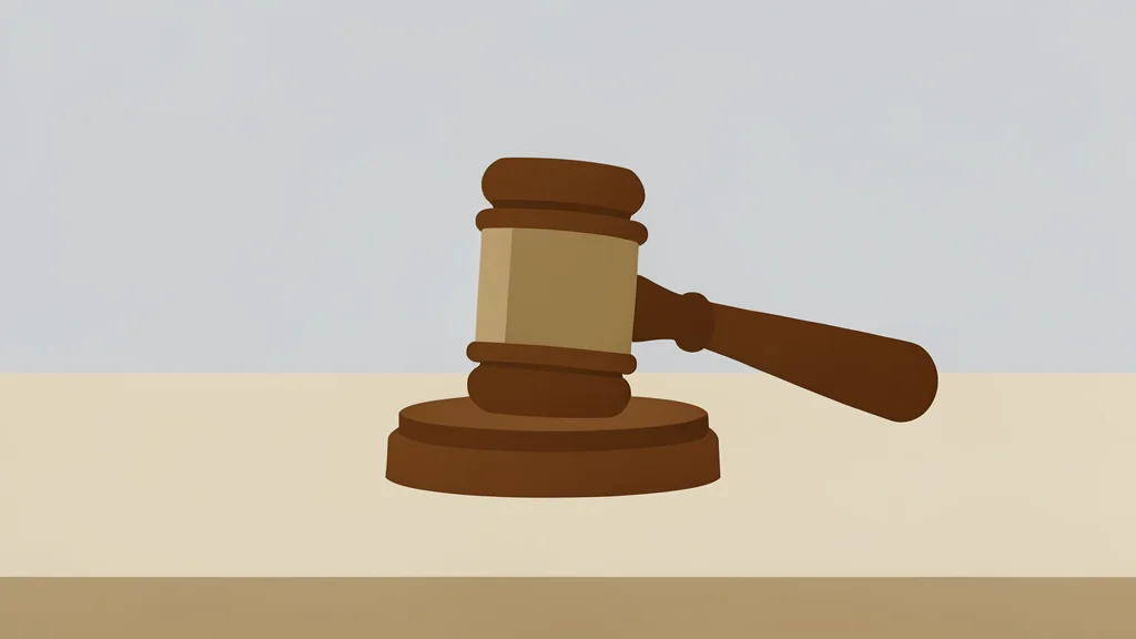 A wooden gavel resting on a polished desk surface