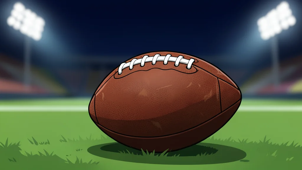A green football field with white yard lines stretching into the distance under stadium lights