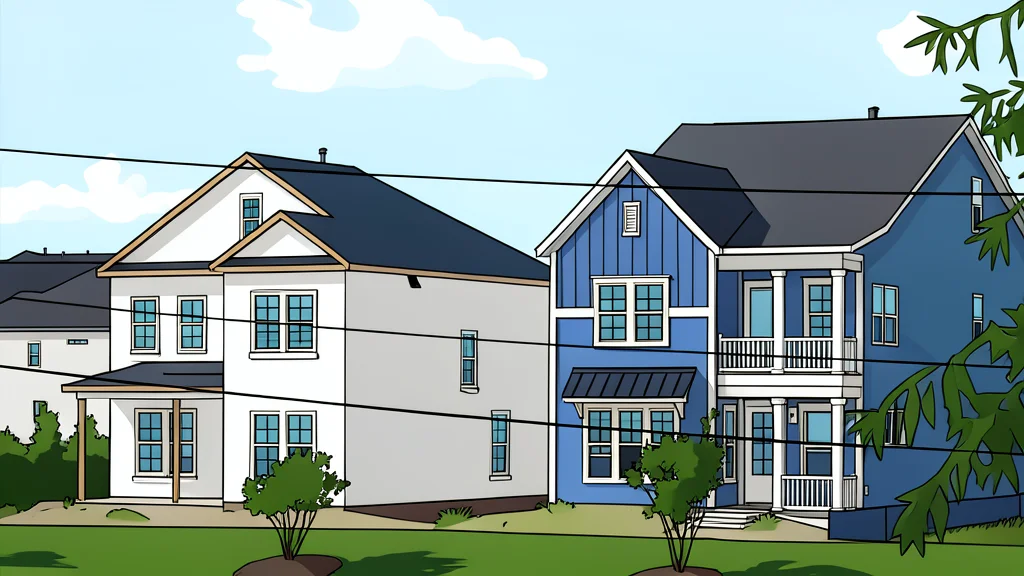 A modern suburban house exterior with a front door and windows